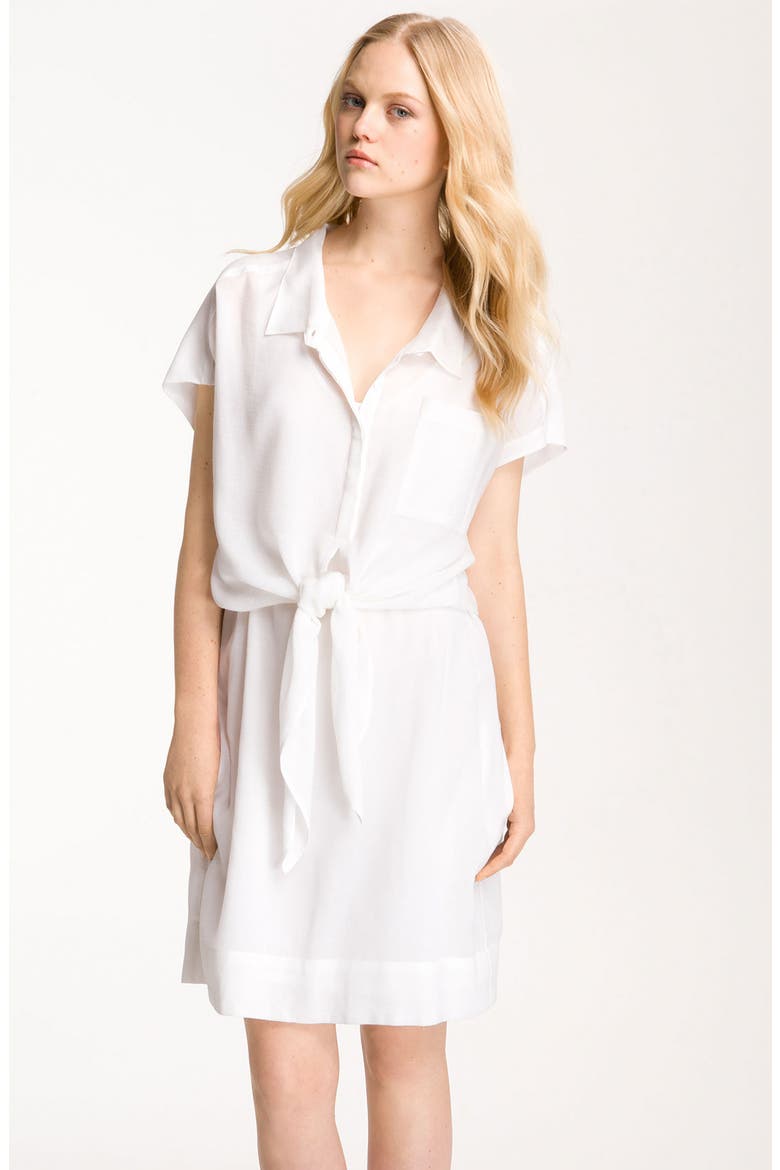'Linnia' Tie Front Shirtdress, Main, color, WHITE