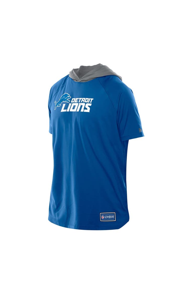Men's New Era  Blue Detroit Lions Combine Authentic Hooded Raglan Short-Sleeve T-Shirt, Alternate, color, Blue