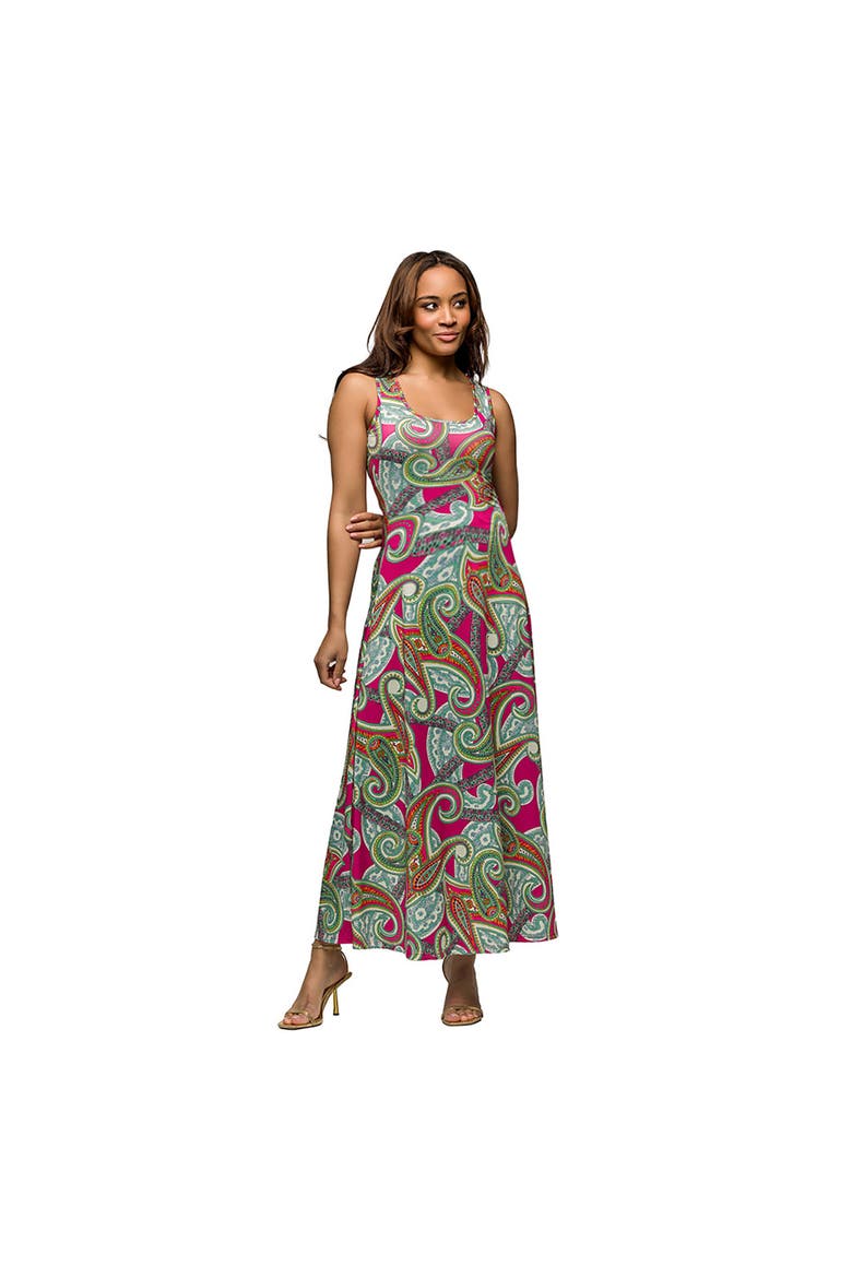 Maternity Hot Pink Paisley Print Scoop Neck A-Line Sleeveless Maxi Dress, Main, color, Pink Multi