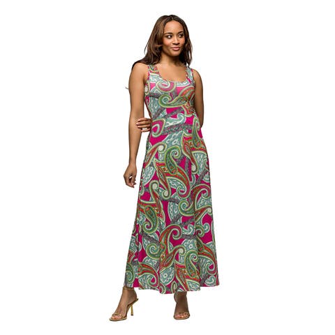 Maternity Hot Pink Paisley Print Scoop Neck A-Line Sleeveless Maxi Dress