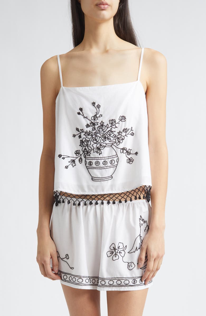 Bode Beaded Rosebloom Tank, Main, color, White