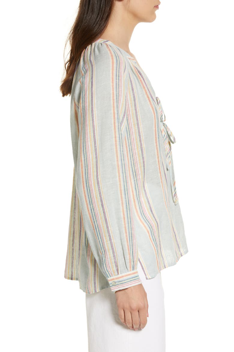 Brielle Stripe Tie Front Linen Blend Blouse, Alternate, color, SAG HARBOR STRIPE