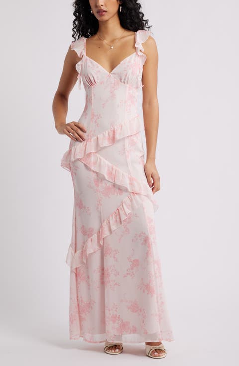 Asymmetric Ruffle Tiered Maxi Dress