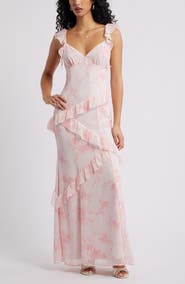 BP. Asymmetric Ruffle Tiered Maxi Dress