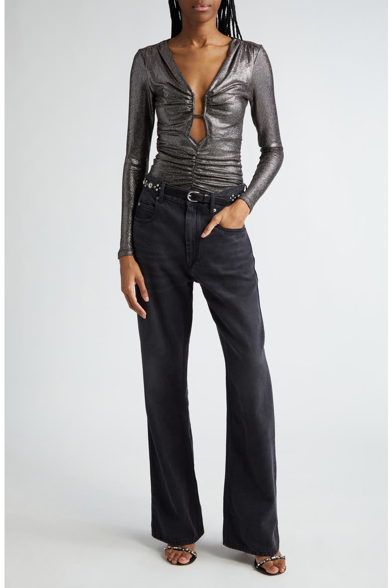 Buffy Plunge Neck Metallic Top, Alternate, color, METALLIC BLACK