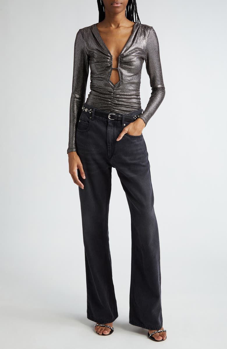 Isabel Marant Étoile Buffy Plunge Neck Metallic Top, Alternate, color, Metallic Black