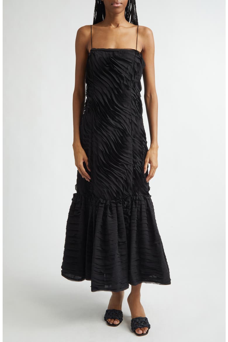Augustina Botanical Midi Dress, Main, color, NOIR