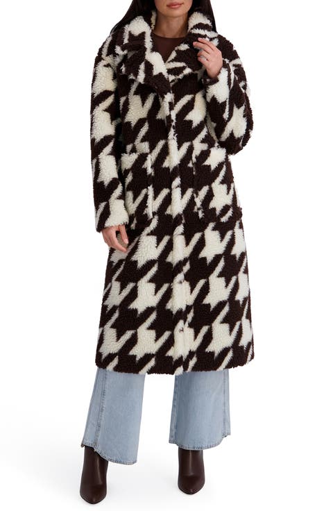 Houndstooth Faux Shearling Coat