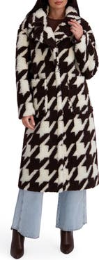 Kensie Houndstooth Faux Shearling Coat