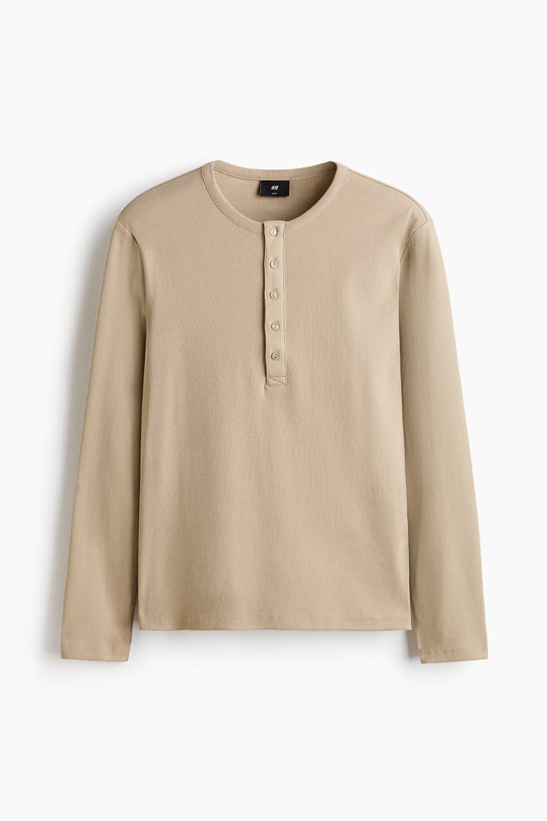 Slim-fit Ribbed Henley Shirt, Alternate, color, Beige