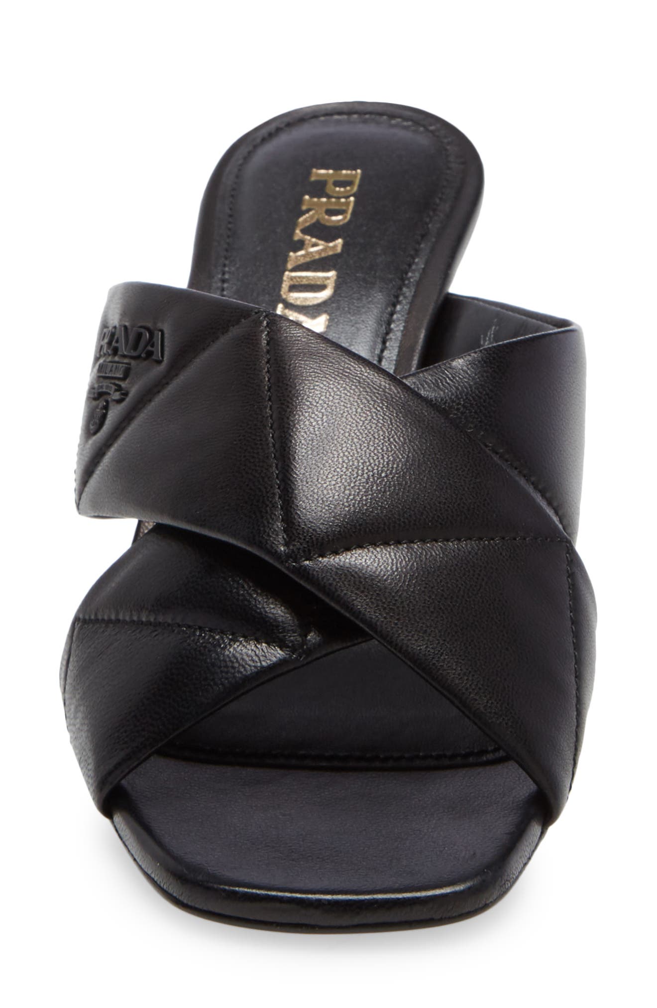 Prada Logo Matelassé Slide Sandal, Alternate, color, 
