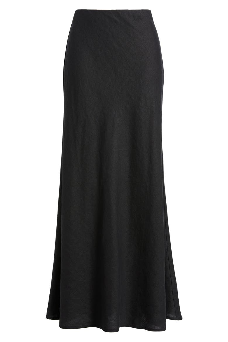 Linen Maxi Slip Skirt, Alternate, color, JET BLACK