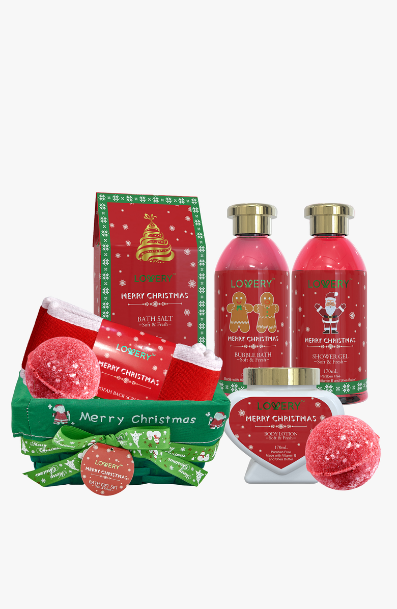 Lovery Strawberry & Sandalwood Merry Christmas Spa Gift Basket, Alternate, color, Strawberry