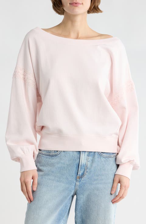 Lace Trim One-Shoulder Sweatshirt