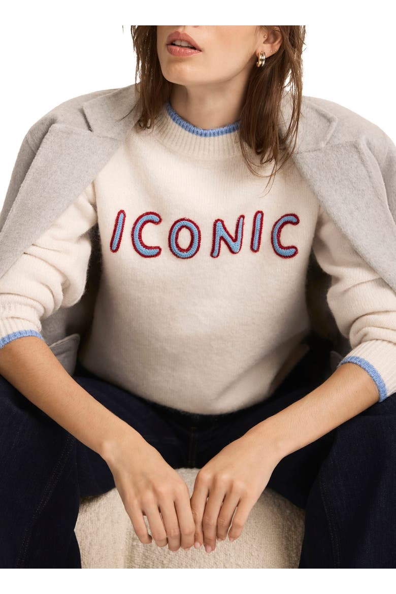 Iconic Embroidered Knit  Sweater, Alternate, color, Cream