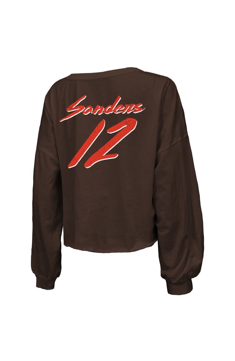 Majestic Threads Women's Majestic Threads Shedeur Sanders Brown Cleveland Browns Name & Number Off-Shoulder Script Cropped Long Sleeve Relaxed V-Neck T-Shirt, Alternate, color, Brown