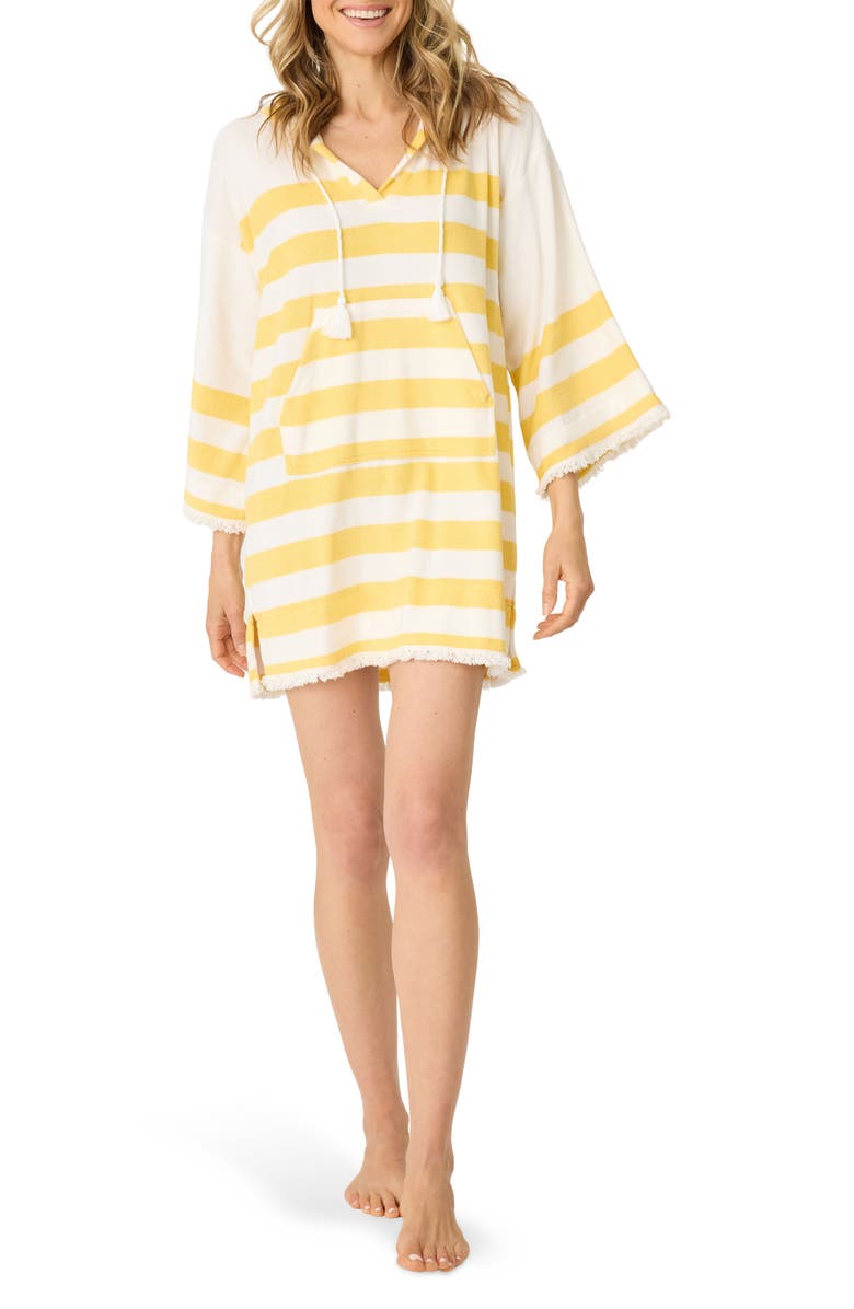 PJ Salvage Cabana Paradise Stripe Hooded Terry Cloth Cover-Up Dress, Main, color, 