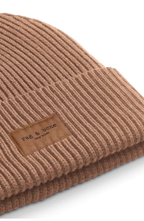 Rag & Bone Blake Logo Patch Wool Blend Rib Beanie In Brown