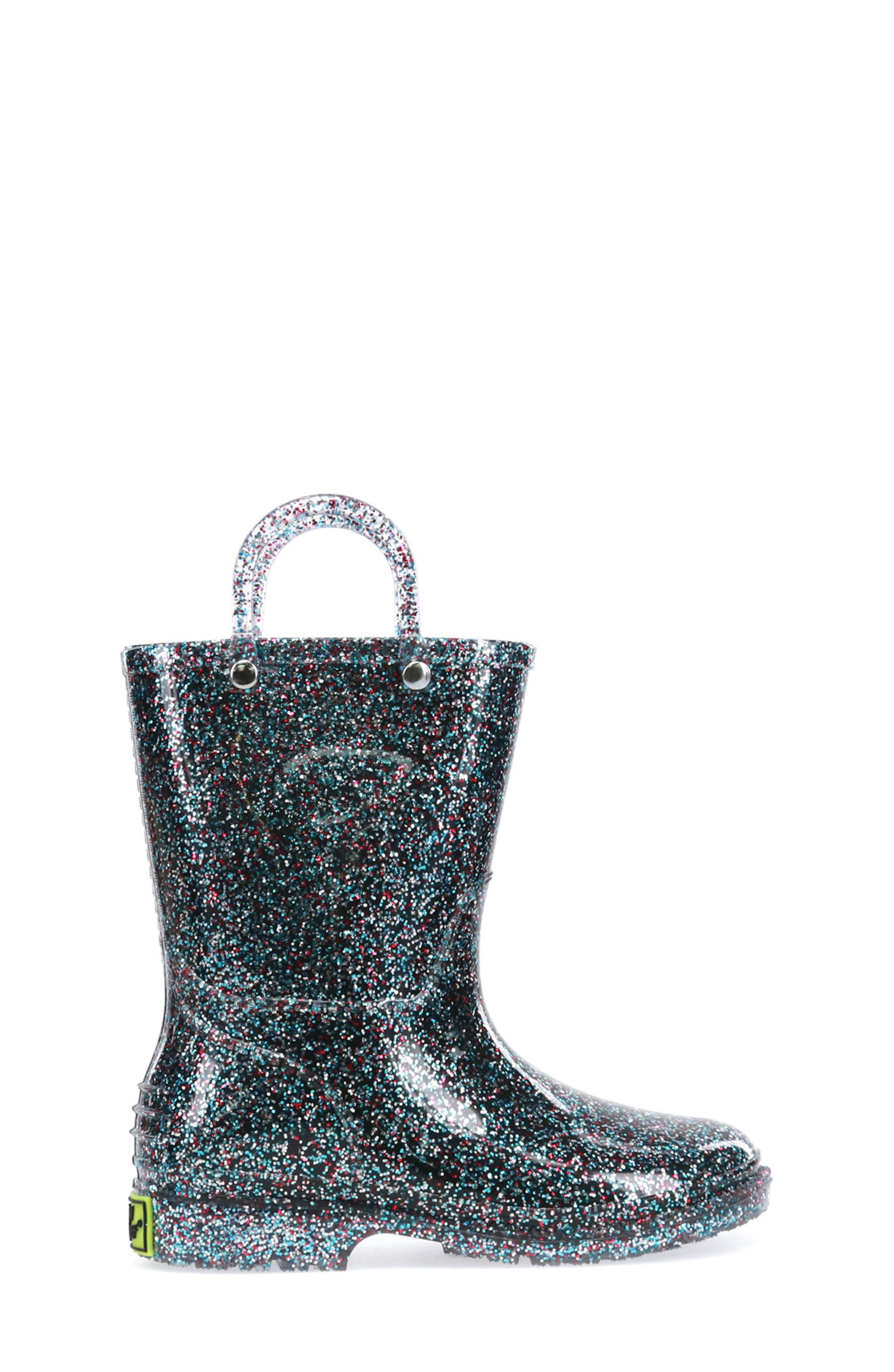 Western Chief Glitter Rain Boot, Alternate, color, Blue Multi