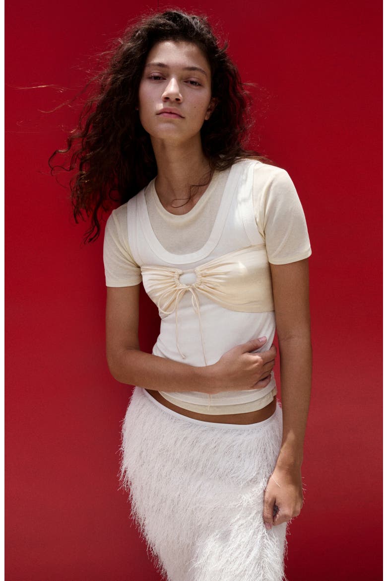 Satin Crop Bandeau Top, Alternate, color, BEIGE