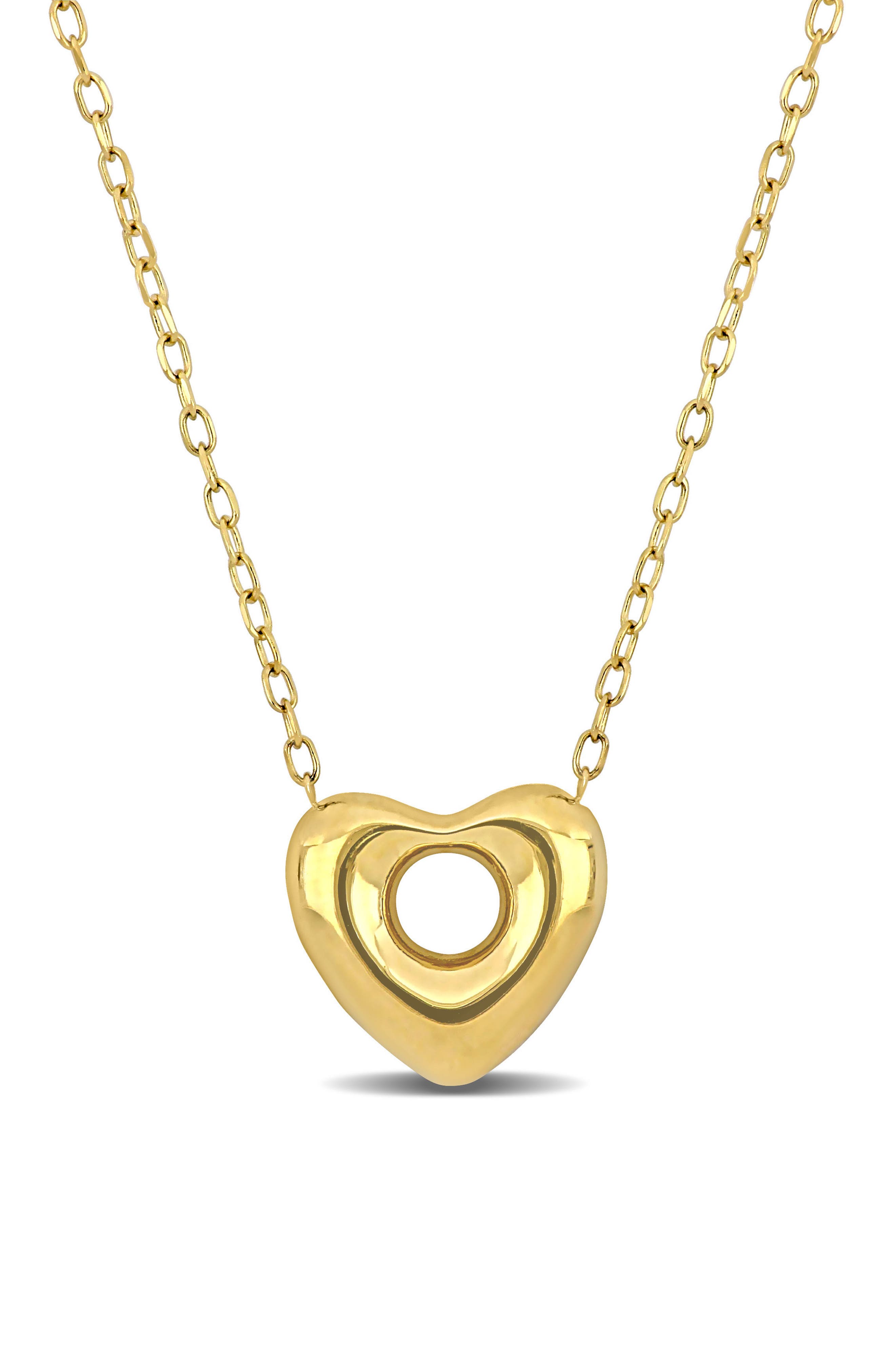 DELMAR 10K Yellow Gold Puffy Open Heart Pendant Necklace