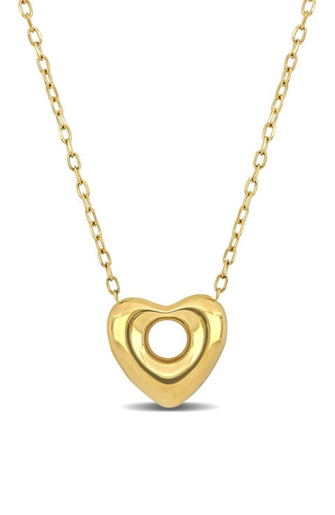 10K Yellow Gold Puffy Open Heart Pendant Necklace