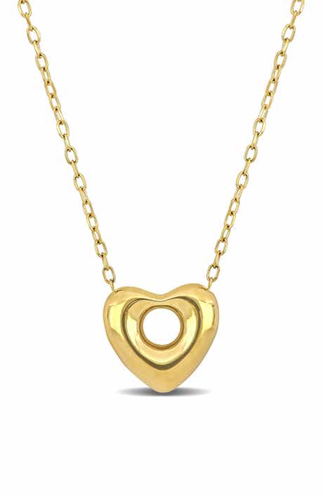 DELMAR 10K Yellow Gold Puffy Open Heart Pendant Necklace