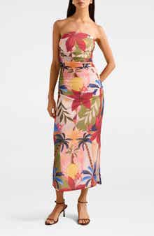 Alex Strapless Ruched Mesh Maxi Dress