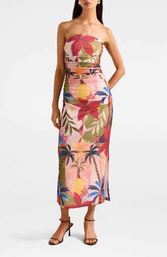Alex Strapless Ruched Mesh Maxi Dress