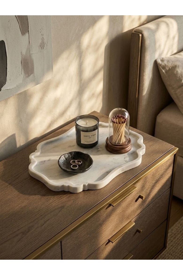 Cascade White Marble Tray, Alternate, color, Ivory