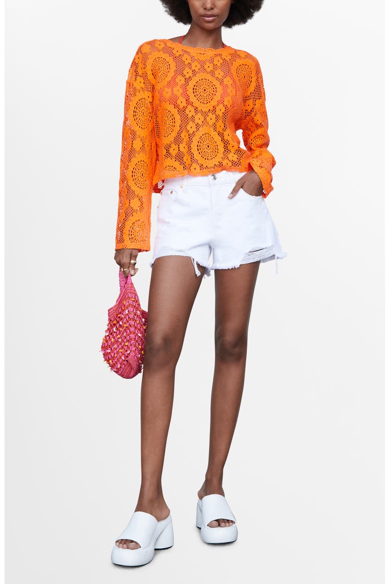 Openwork Long Sleeve Top, Alternate, color, ORANGE