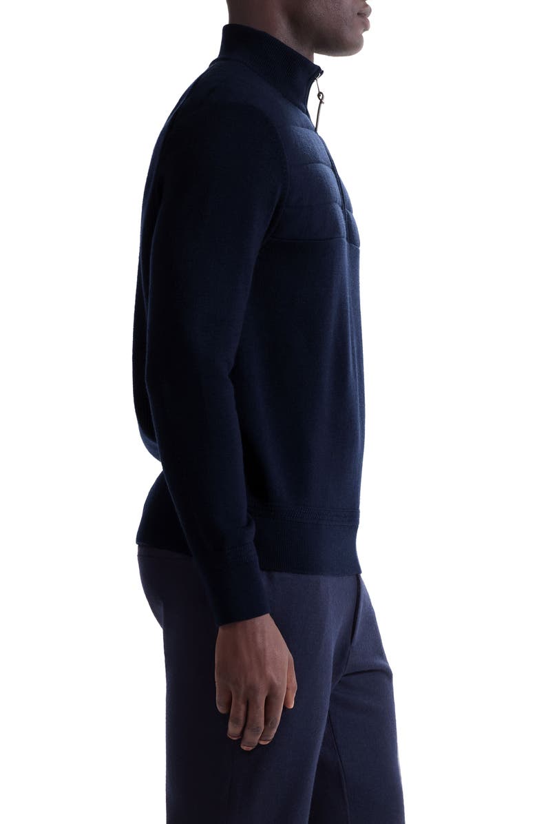 Bugatchi Merino Wool Quarter Zip Polo Sweater, Alternate, color, Navy