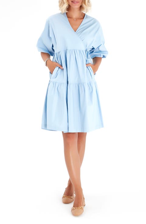 Waterfall Tie Waist A-Line Maternity/Nursing Wrap Dress