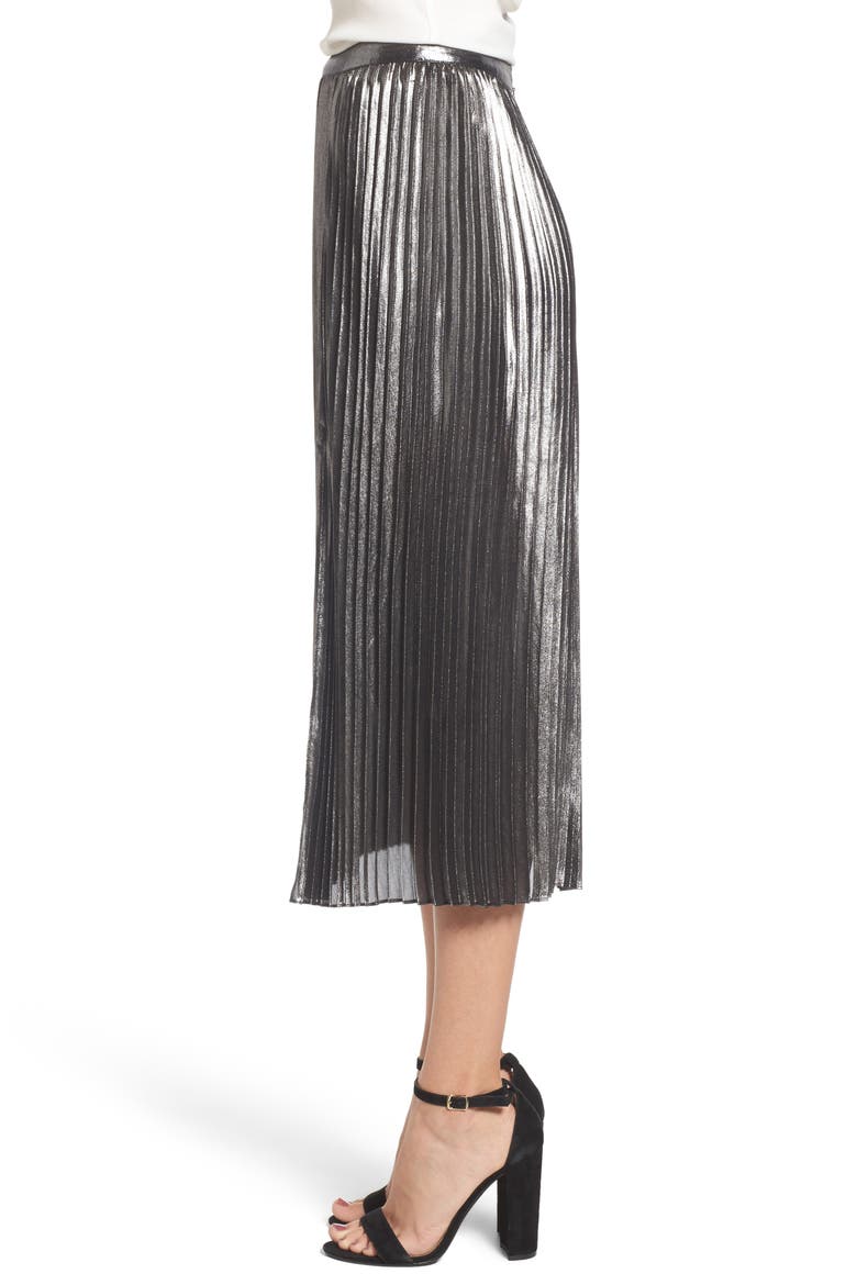 Metallic Pleated Skirt, Alternate, color, SILVER FOIL