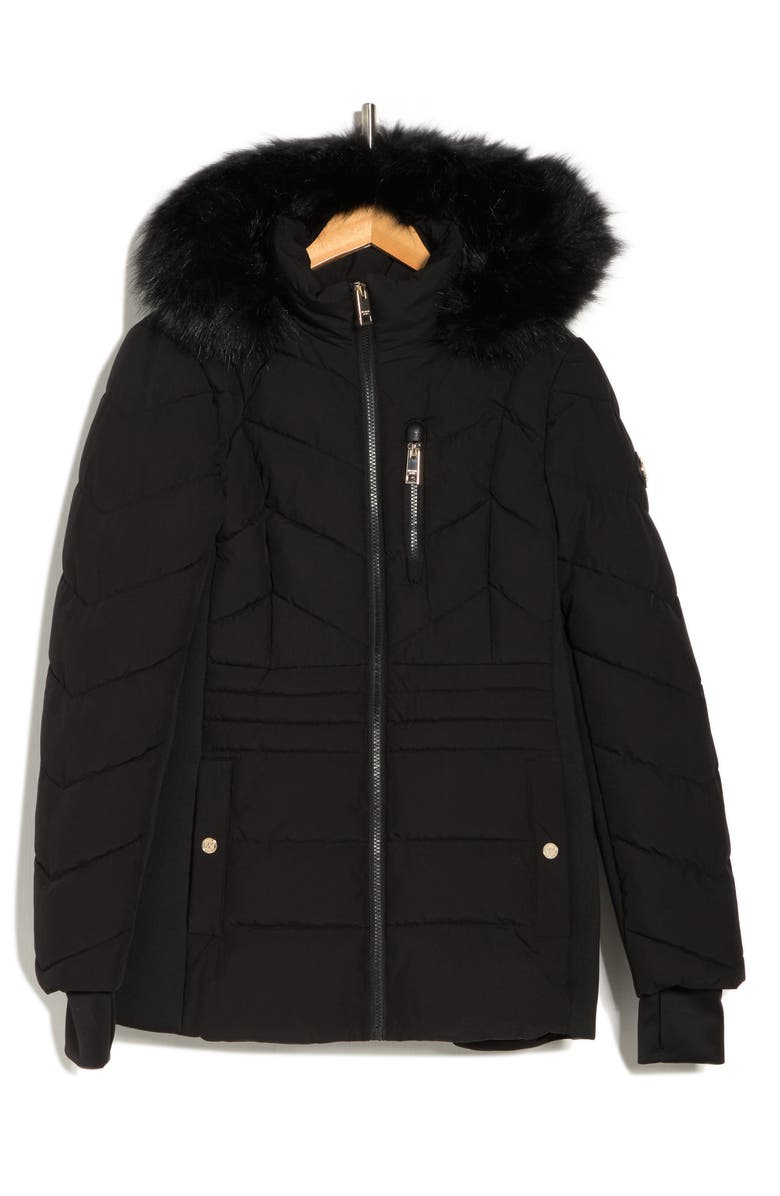 Michael Kors Faux Fur Trimmed Puffer Jacket, Alternate, color, 