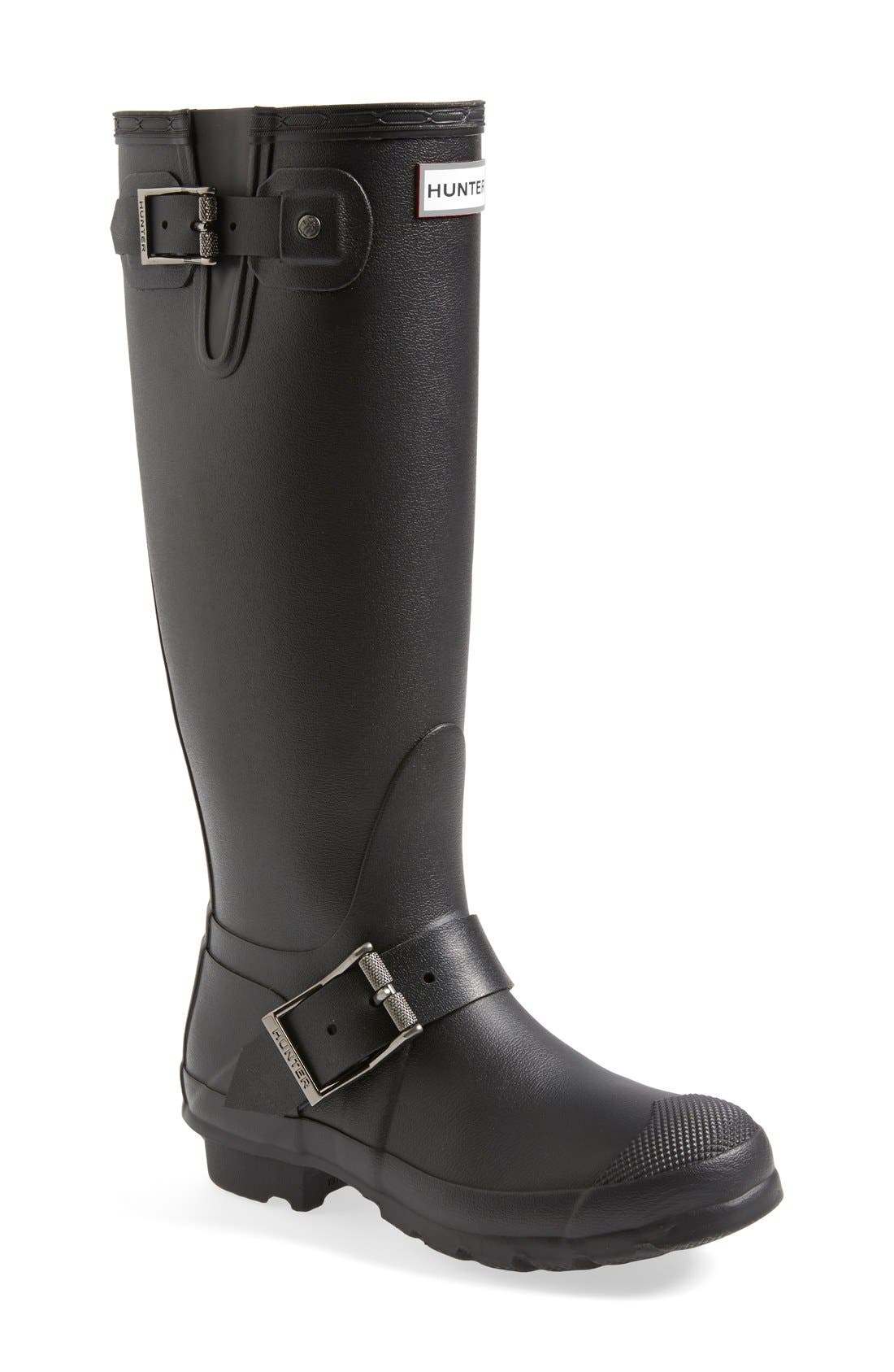 'Tall Moto' Rain Boot (Nordstrom Exclusive), Main, color, BLACK