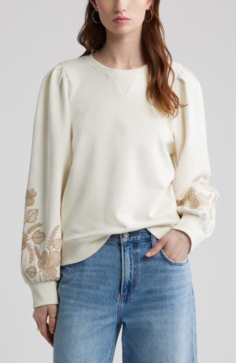 Embroidered Sleeve Cotton Sweatshirt