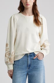 Treasure & Bond Embroidered Sleeve Cotton Sweatshirt