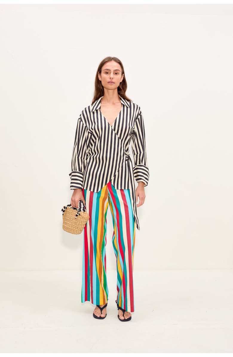SIMONMILLER Anya Poplin Wrap Top, Alternate, color, Black/White Stripe