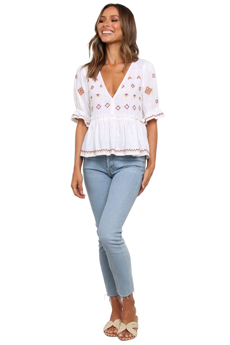 Dawstron Embroidered Cotton & Linen Top, Alternate, color, WHITE