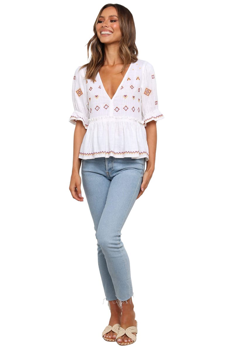 Petal & Pup Dawstron Embroidered Cotton & Linen Top, Alternate, color, White