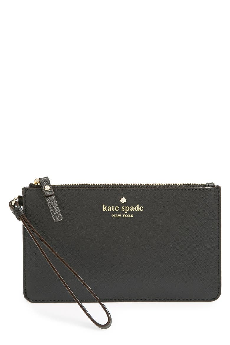 'cedar street - slim bee' leather wristlet, Main, color, BLACK
