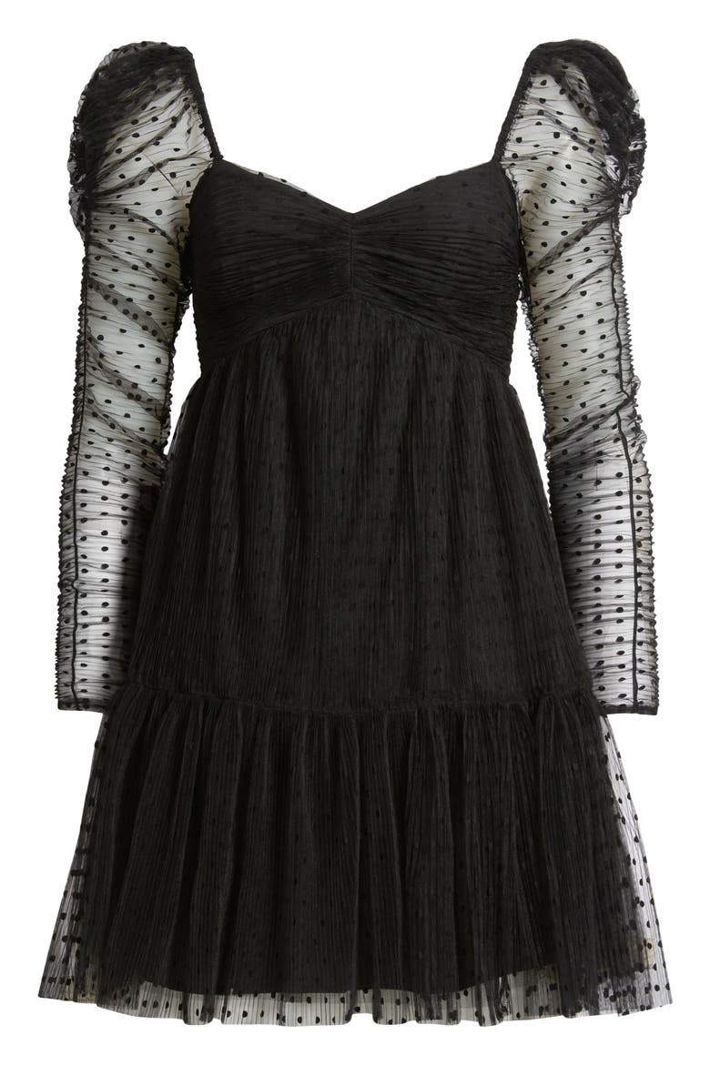 Deanna Long Sleeve Tulle Cocktail Minidress, Alternate, color, BLACK