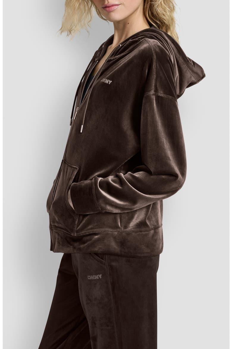 Rhinestone Velour Zip Hoodie, Alternate, color, ESPRESSO