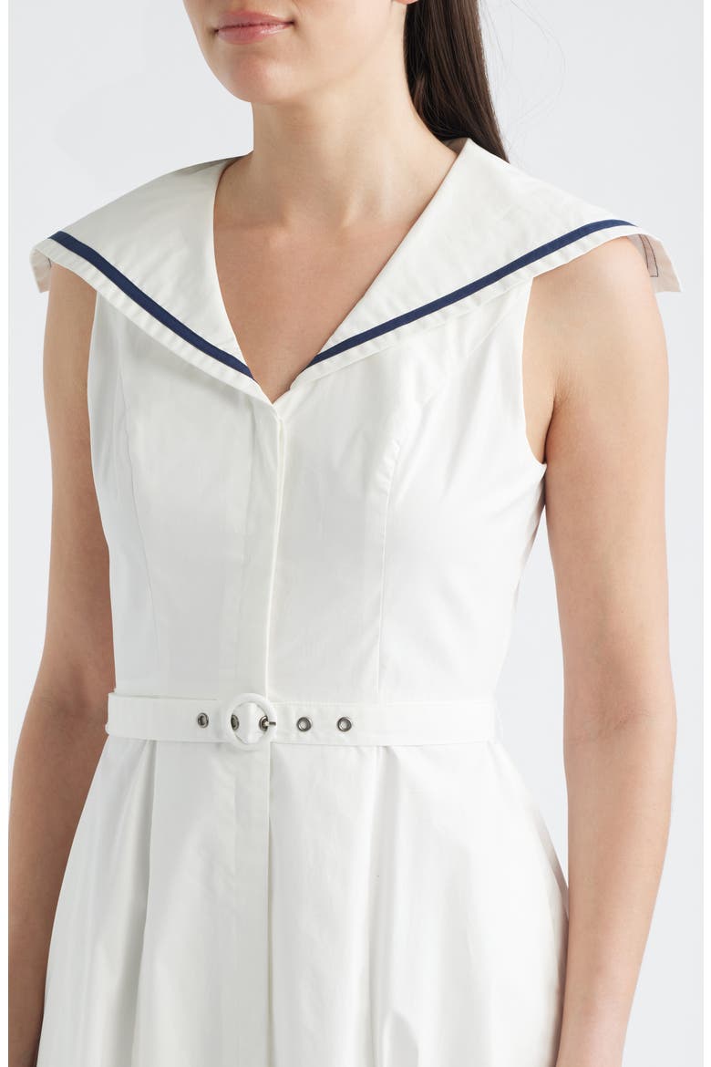Sailor Collar Cotton Midi Dress, Alternate, color, WHITE