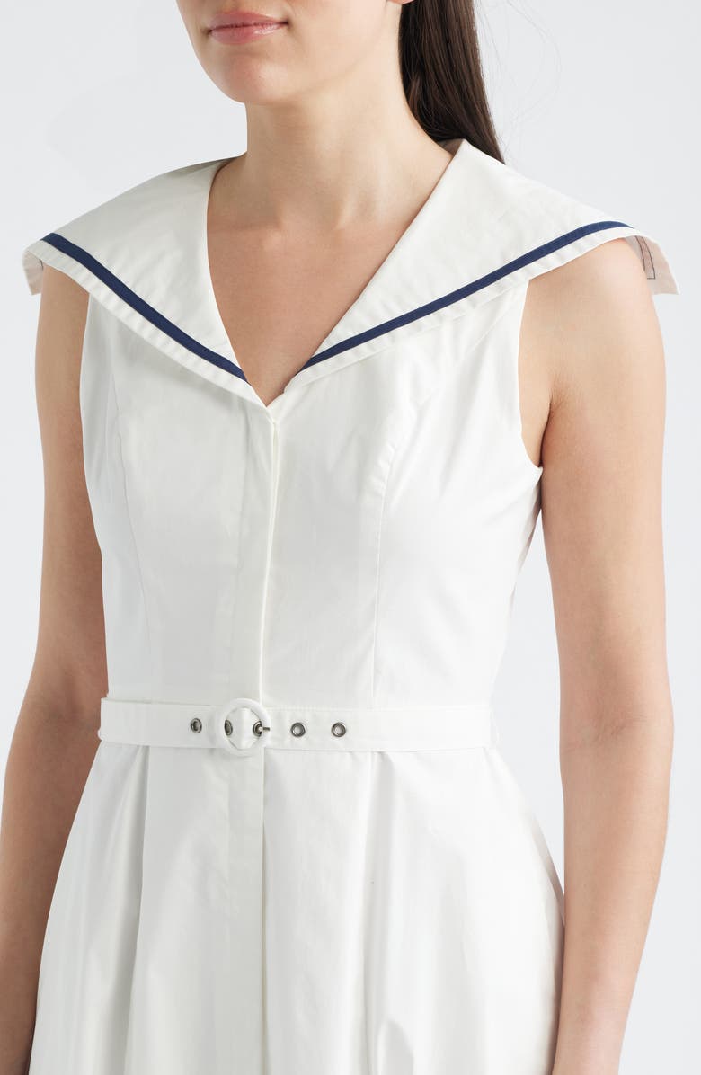 FREEMARKET Sailor Collar Cotton Midi Dress, Alternate, color, White