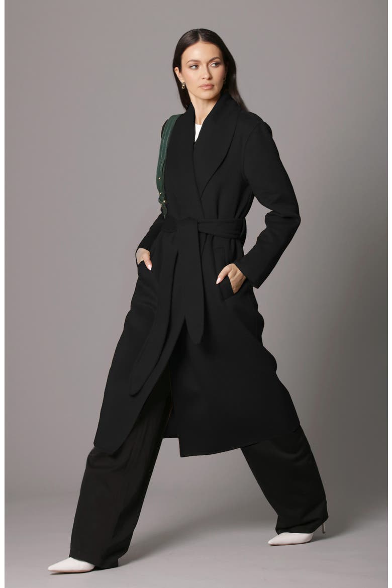 Belted Double Breasted Coat, Alternate, color, BLACK