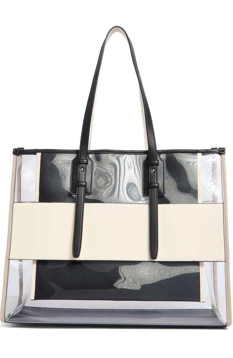 Calvin Klein Modern Essentials Clear Tote, Alternate, color, Natural/ Black Multi