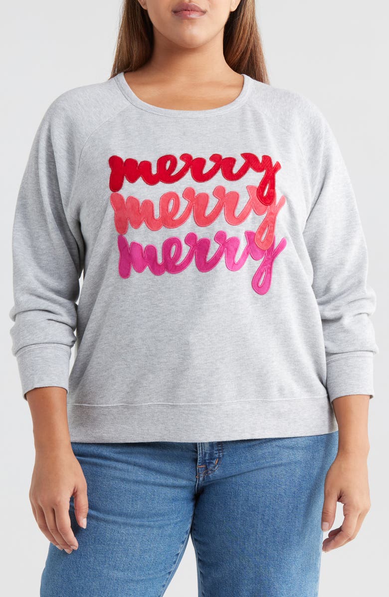 Caslon<sup>®</sup> Merry Appliqué Sweatshirt, Main, color, Grey Heather Merry Graphic