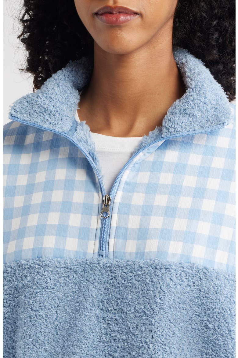 Gingham Aria Colorblock Quarter Zip Pullover, Alternate, color, SKY BLUE